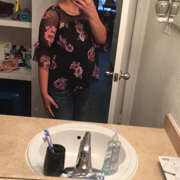 Tops - Black flower top